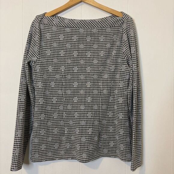Talbots Medium Jacquard Dot Houndstooth Knit Bateau Neck Sweater Top Black/White - Picture 7 of 12